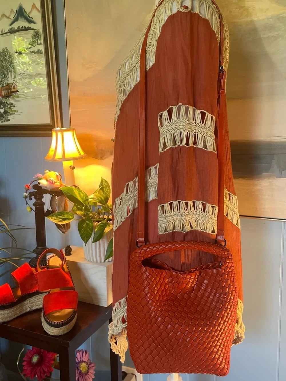 Braided Hobo Bag in Terracotta Red